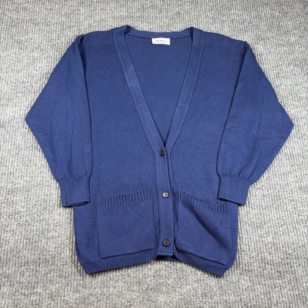 Vintage Duvet Sweater Women's M Navy Blue Button Front Cardigan Made in USA